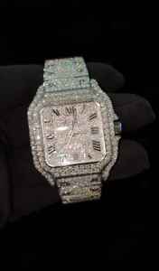 Montre Moissanite entièrement sertie de pierres, en acier inoxydable, montre luxueuse, cadran à chiffres romains, style hip-hop, bracelet personnalisé, fabrication artisanale - Product Image 2