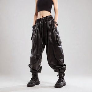 Pantalones de Cuero para Mujer, Ropa de Calle de Gran Tamaño con Cordón EN LA Cintura, Pantalones Holgados de Moda Urbana - Product Image 3