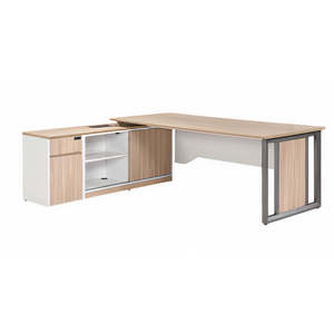 Modern L-Shaped Executive <b>Desk</b> <b>Wood</b> & White Finish with Integrated Storage for Computer Use - Product Image 3