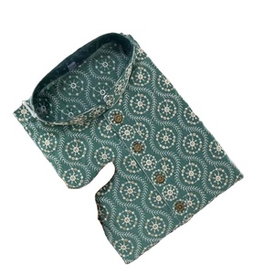 Tela de Algodón Puro con Espejo Bordado Trabajo Kurtas para Hombre - Product Image 1