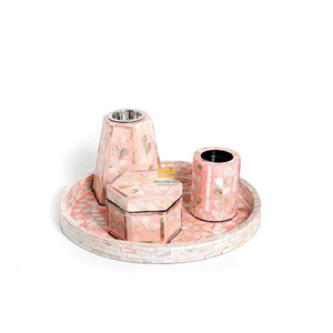Ensemble de brûleur à encens Bakhoor rose avec plateau en nacre, écologique, 100% naturel, prêt pour le Ramadan, en provenance du Vietnam - Product Image 1