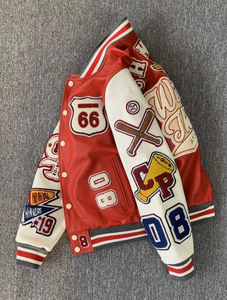 <b>Men's</b> Vintage Varsity <b>Jacket</b> Chenille Embroidery PU Leather <b>Flight</b> <b>Jacket</b> Stand Collar Regular Fit Winter Outerwear - Product Image 3