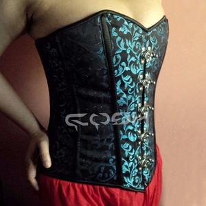 Proveedor de Corsés Overbust de Brocado Azul y Negro OEM/ODM - Product Image 1
