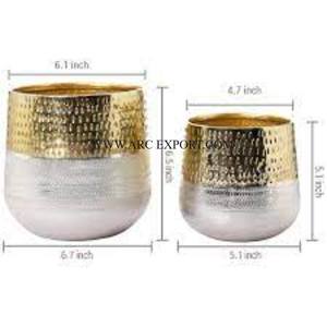 Maceta de Metal con textura martillada pulida en oro brillante hecha a mano, diseño minimalista rústico, macetas y macetas creativas redondas - Product Image 3