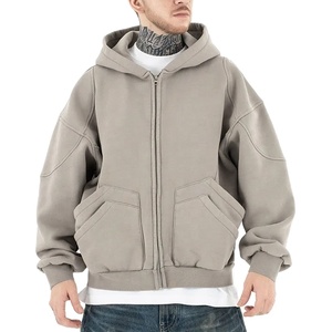 Vente en gros style unique Sweat à capuche zippé à double poches en coton épais à épaules tombantes Sweat à capuche zippé personnalisé - Product Image 1