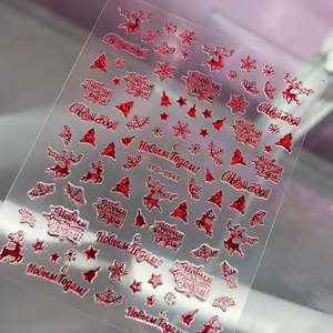 Autocollants pour ongles de Noël 3D rouges, décorations festives pour ongles, autocollants pour ongles de style français brillant et fin, accessoires gratuits, résine adhésive - Product Image 3