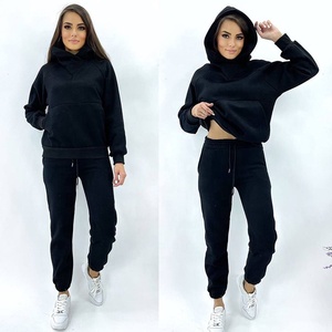 Survêtement design solide noir vert durable survêtement sweat à capuche de luxe sans cordon de serrage avec pantalon en vrac pour femme vente en gros - Product Image 4