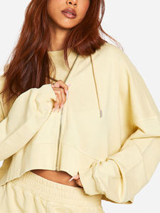 Haute qualité 100% coton recadrée fermeture éclair sweats à capuche pour femmes Logo brodé personnalisé respirant fermeture éclair hiver sweats à capuche et sweat - Product Image 3