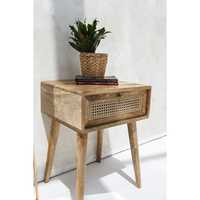 Table d'appoint contemporaine à tiroir en rotin en bois massif pour salon, hôtel, chambre à coucher, salle à manger, appartement