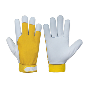 Ensemble de paume en cuir de chèvre véritable Doublure en coton de sécurité Gants de travail Aile Pouce Dos Bleu Côtes Assemblage Gants en cuir de mécanicien - Product Image 1