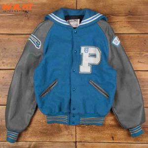 Chaqueta universitaria de cuero de lana personalizada de alta calidad para hombre soporte de bombardero de béisbol universitario de invierno con bordado de chenilla OEM - Product Image 1