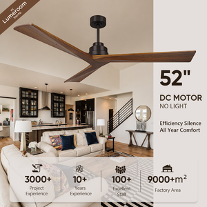 52 Inch Solid Wood Ceiling <b>Fan</b> No Light with Remote <b>Control</b>, Quiet Reversible DC Motor for Patio Farmhouse Living Room - Product Image 1