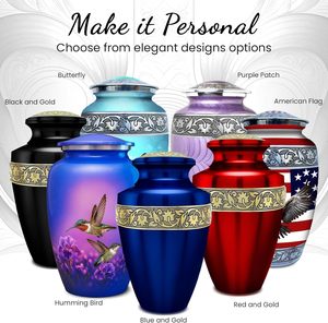 Set of 6 Blue Decorative Cremation <b>Urns</b> for Ashes Adult Male Includes 1 <b>Large</b> Blue <b>Urn</b> with 4 Small Keepsakes & 1 Necklace - Product Image 4