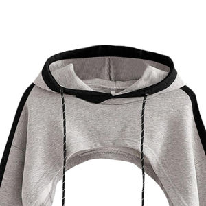 Manches longues coton femmes haut court sweats à capuche pour tenue décontractée haut vendeur couleur unie vêtements de mode femmes haut court sweats à capuche - Product Image 4