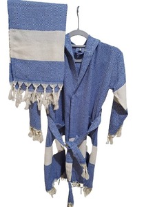 Beige Diamond <b>Turkish</b> Cotton Bathrobe Dressing Gown Bathroom Set Women's Bathrobe Men's Bathrobe - Product Image 6