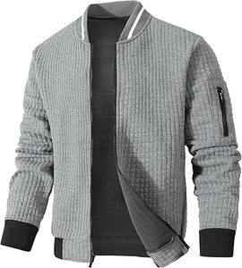 Veste bomber décontractée en toile à col montant pour homme, avec logo personnalisé, bordures côtelées de haute qualité et boutons recouverts sur le devant - Product Image 2