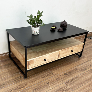 Two-Tiered Minimalist Living Room Furniture 110x60x47cm <b>Sofa</b> <b>Table</b> Durable Rubber Wood Drawers Entry Storage Features-TT68140 - Product Image 6