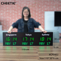 Reloj de Pared Digital con Zonas Horarias Mundiales de 3 Ciudades, con Fecha, Pantalla LED, Letras de Vinilo Personalizadas, Horario de Verano