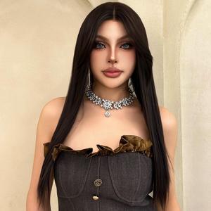 Elaine-DWY Glueless Synthetic <b>Wig</b> Transparent Lace Front Long Straight Natural Black Middle Part with Lace Front - Product Image 6