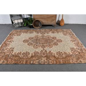 พรมโพลีเอสเตอร์สีเบจสีน้ำตาล5.9x8.3ft ทำด้วยมือโถงทางเดินทรงสี่เหลี่ยมผืนผ้าสไตล์ตุรกีสำหรับห้องนั่งเล่นหรือข้างเตียงสำหรับวัยรุ่น - Product Image 2