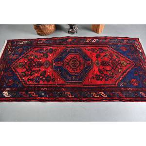 Tapis en laine Patchwork bleu rouge traditionnel 3.4 X 7.1ft Design turc vintage pour décorations de salon tapis 9x12 à dos en Latex - Product Image 3