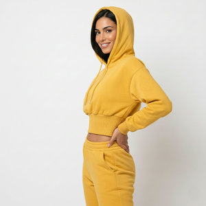 Fashion Streetwear Women's High Waist Hoodies Ribbed Hem Drop Shoulder Crop Top Sweatshirts Custom Logo Wholesale Factory Price - Product Image 2