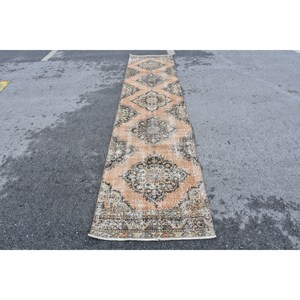 Alfombra turca Vintage de 28 '125 X', Alfombra de lana de tejido plano naranja y Beige con respaldo de látex para decoraciones de sala de estar - Product Image 1