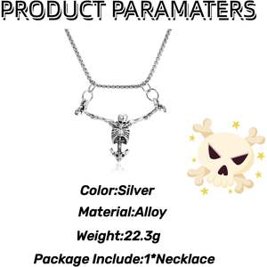 Collar con Colgante de Esqueleto Gótico para Hombre, Cadena de Aleación Plateada, Estilo Punk Biker, Joyería para Uso Diario y Fiestas - Product Image 6