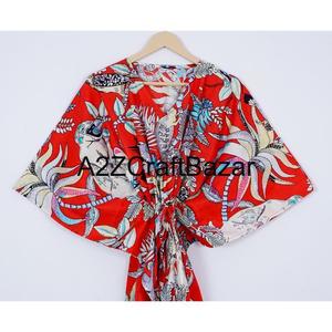 Caftán de Mujer 100% Algodón con Estampado Floral, Vestido Casual Coreano con Mangas para Dormir, Usar en la Playa, Bikini Ligero y Natural - Product Image 2