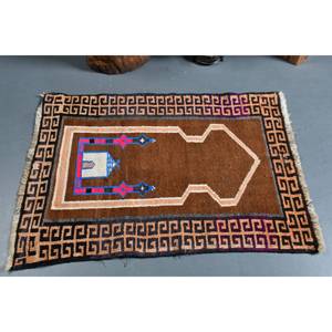 Tapis de laine Patchwork noir marron traditionnel 2.5x3.6 pieds fait à la main Vintage turc Rectangle tapis de couloir adolescents Latex tapis de chevet - Product Image 3