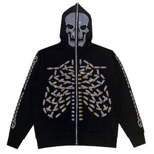 New Fashion Rhinestone <b>Skeleton</b> Full Face Zip <b>Hoodie</b> Streetwear Heavy Weight Full Zip up <b>Hoodie</b> for Men Women with OEM service - Product Image 4