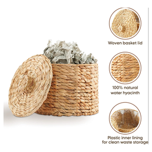 Panier en jacinthe d'eau éco-chic avec couvercle, style bohème durable, rangement et décoration d'intérieur, vente en gros, fabriqué au Vietnam - Product Image 5