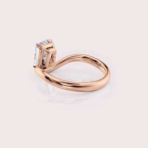 IGI Certified Radiant Cut Lab Grown Diamond Solitaire Engagement <b>Ring</b> in 9K White / Rose & Yellow Gold Modern Sculpted Band - Product Image 2