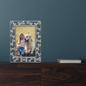 Cadre photo en alliage de zinc moulé sous pression, argenté, forme rectangulaire, motif os de chien et WOOF, 4" x 6", cadre amusant - Product Image 5