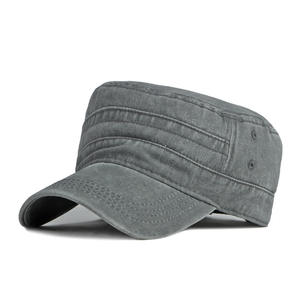 Vintage Washed Canvas Cotton Street Style Cadet <b>Cap</b> <b>for</b> <b>Men</b> Distressed <b>Flat</b> Top Casual Adjustable - Product Image 4