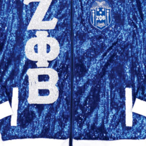 Veste à paillettes ZPB-Bleu | Veste Zeta Phi Beta en polyester 100% avec logos brodés, manches à paillettes, fermeture éclair sur le devant et poignets côtelés - Product Image 5