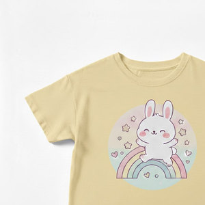 T-shirt à motif cœur pour filles, tissu jersey doux, manches courtes, haut tendance pour les tout-petits et les enfants d'âge scolaire - Product Image 2