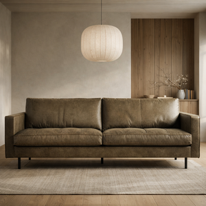 JKM Two Seat Minimal Leather Sofa <b>Distressed</b> Finish | Modern Villa Hotel Living Room Seating | Soft Cushion Custom <b>Top</b> Grain - Product Image 1