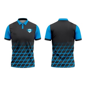 Polo con degradado azul y negro personalizado, ropa deportiva de manga corta con patrón geométrico para uniforme de equipo - Product Image 1
