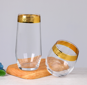 Verres à vin ronds avec pied, style clé grecque, bord doré électroplaqué, cristal, rétro, cadeau de mariage, compatibles lave-vaisselle, vente en gros - Product Image 5