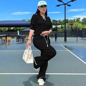 Autumn Winter Knitted Casual Tracksuit <b>Women</b> Two Piece Set Sporty Fitness Striped Sweater <b>Top</b> and Wide Leg Pants Jogging - Product Image 5