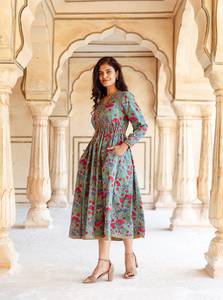 Robe midi Panchami artisanale en coton bohème, imprimée à la main, décontractée, pour les occasions spéciales - Product Image 6