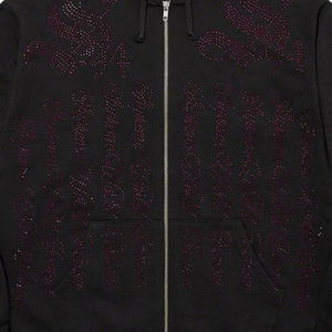 เสื้อฮู้ดดี้วินเทจแบบซิปเต็มตัวสำหรับผู้ชาย ผ้าฝ้าย 100% สไตล์สตรีทแวร์ฤดูหนาวใหม่ ตกแต่งด้วยลายปักและคริสตัลโดย Ako - Product Image 3