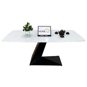 BA68120 Rectangular <b>Dining</b> <b>Table</b> 140/160x80 Stone Top and Iron Legs Assembled Expandable and Extendable for Home Bar Use - Product Image 1