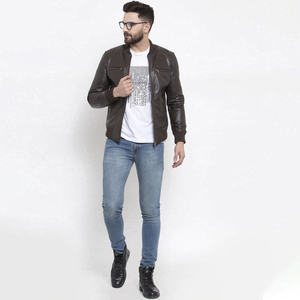 Blouson en cuir décontracté pour homme 2026 – Styles universitaires, motard et matelassé en denim, couleur unie, col montant, coupe simple - Product Image 4