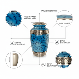 Urne funéraire en marbre bleu de style européen exquis pour les cendres humaines - Urne en métal élégante avec détails gravés, capacité de 200 pouces cubes - Product Image 3