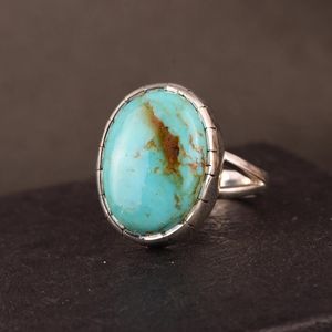 Kingman Turquoise <b>Chunky</b> Sterling <b>Silver</b> <b>Ring</b> Boho Statement Jewelry Handmade Southwestern Gemstone <b>Ring</b> Gift for Her - Product Image 2