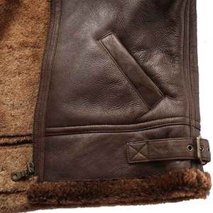 Blouson aviateur homme personnalisé en usine OEM Offre Spéciale manteau en cuir léger à fermeture éclair avec fourrure de mouton veste de Offre Spéciale pour hommes - Product Image 6