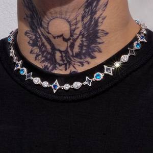 Collar de Cadena con Eslabones Geométricos de Plata de Ley 925 con Diamantes de Moissanita VVS y Piedras Preciosas de Colores Mezclados, Estilo Urbano para Hombre - Product Image 1