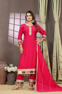 Hermoso conjunto de seda Salwar Kameez con trabajo de bordado de Duppatta elegante para fiestas Diwali y bodas ropa india y pakistaní - Product Image 4